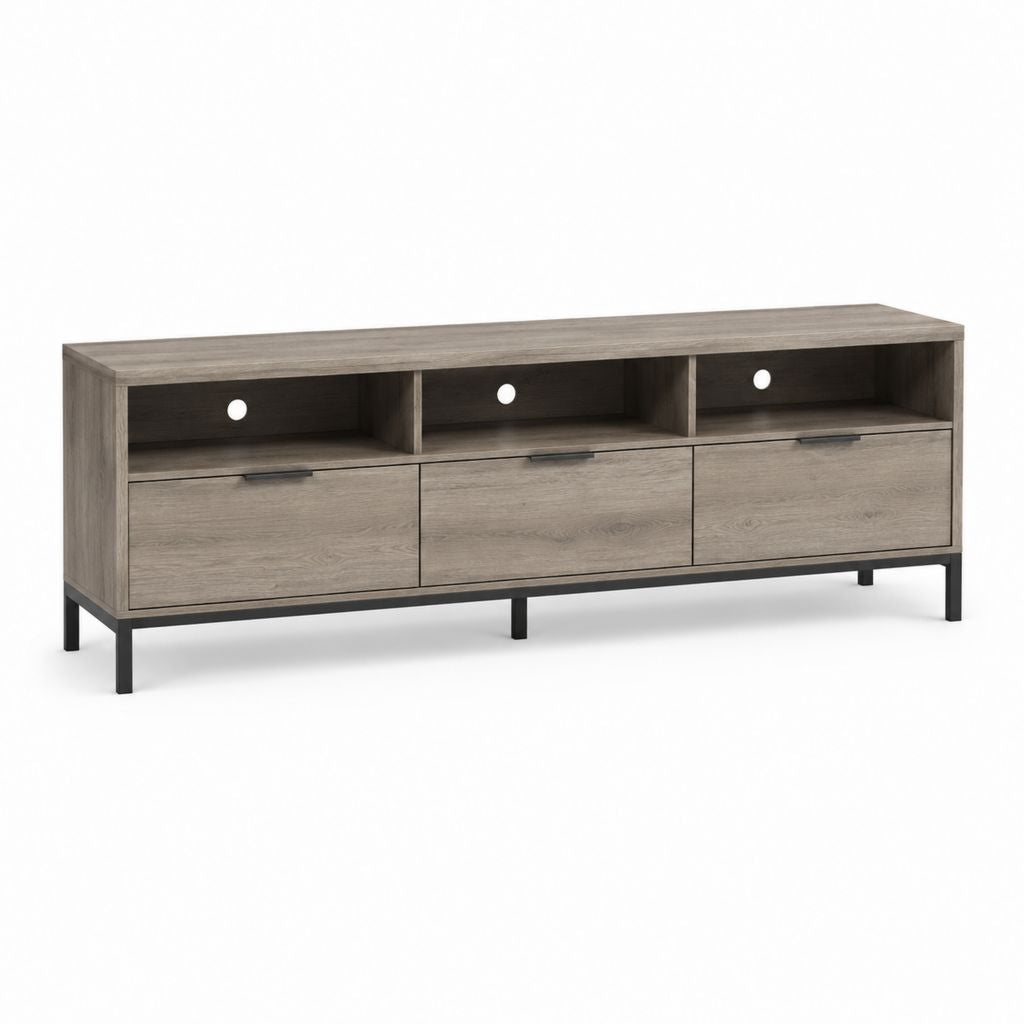 TV-Lowboard Grau Holzoptik Rechteckig mit 3 Schubladen und 3 offenen Fächern 180 x 40 x 60 cm