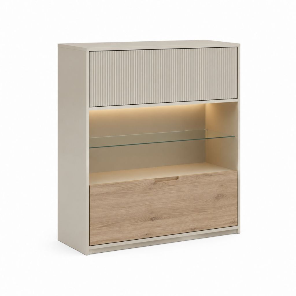 TV-Hochschrank Beige mit Eichedekor MDF rechteckig 80 x 40 x 110 cm