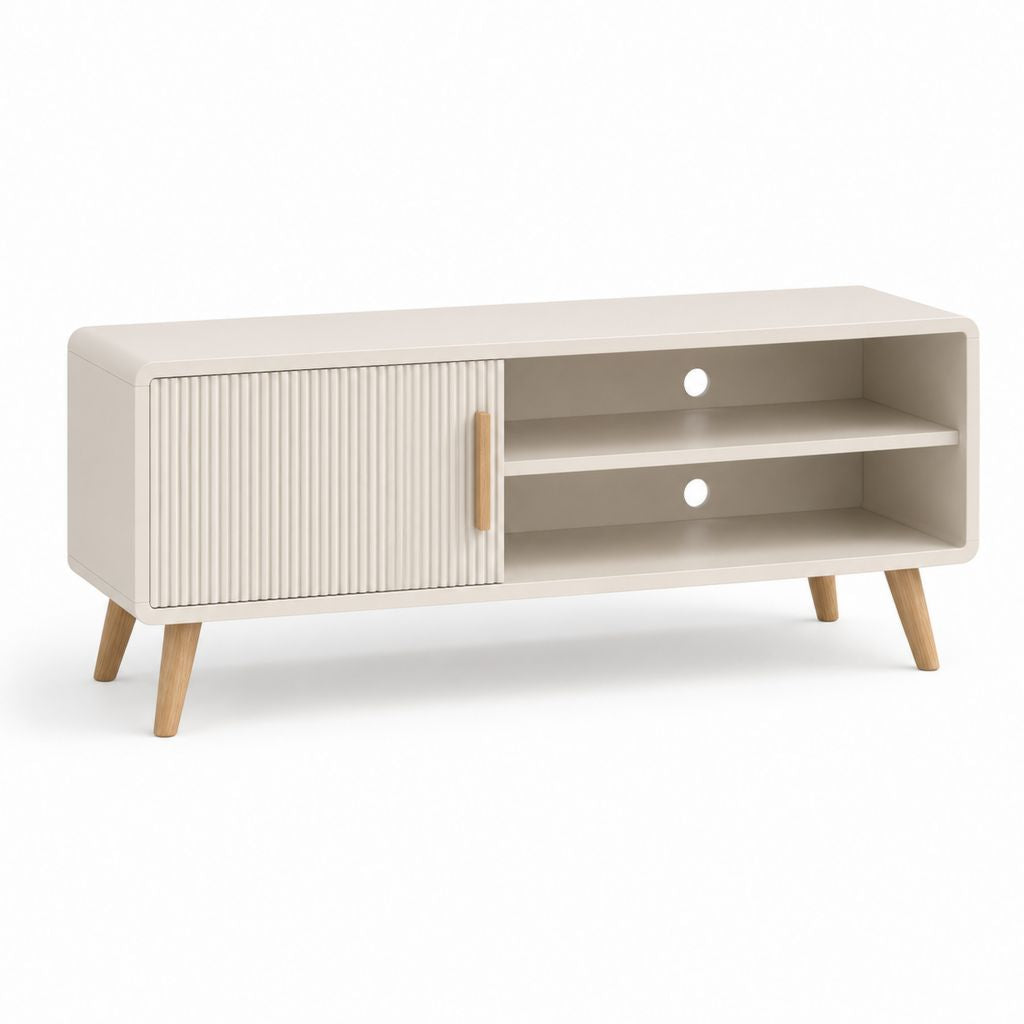 TV Lowboard Beige MDF mit Massivholzbeinen rechteckig 120 x 40 x 60 cm