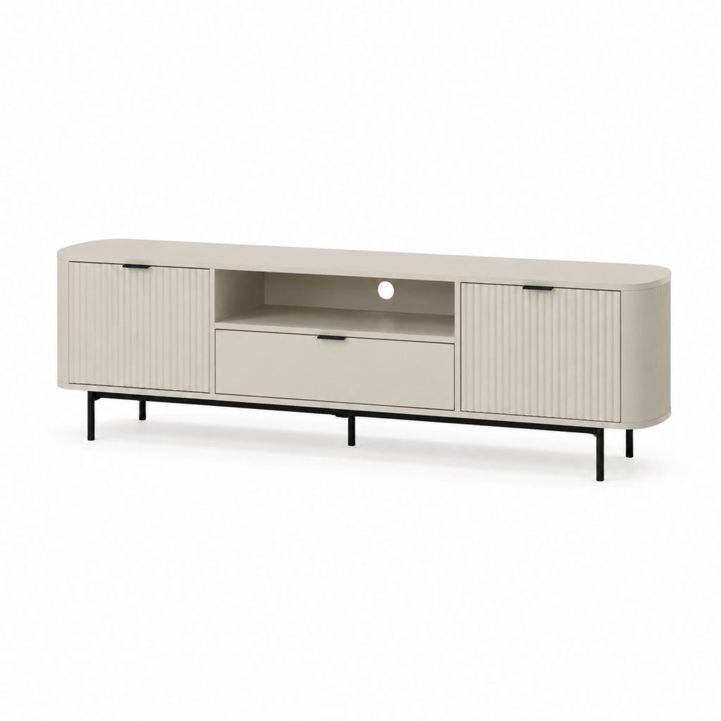 TV Lowboard Beige MDF und Stahl mit abgerundeten Seiten 180 x 40 x 55 cm