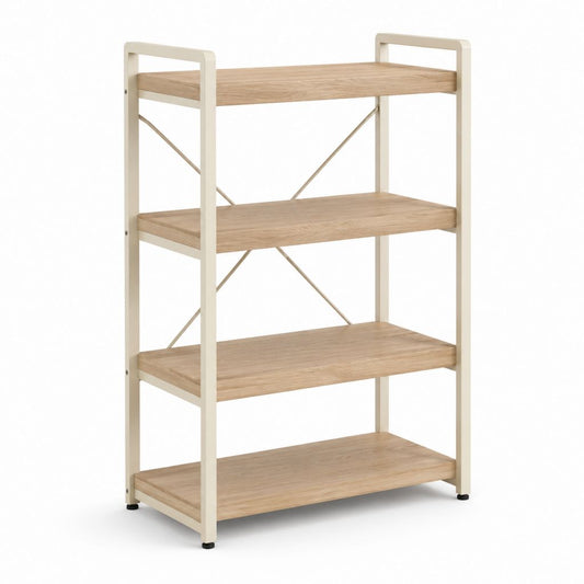 Bücherregal mit 4 Ablagen Eichenoptik Spanplatte Stahlgestell Creme 60 x 30 x 120 cm
