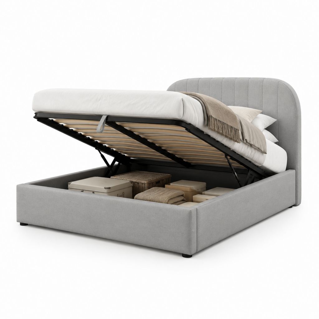 Stauraumbett Doppelbett Grau Polyester Rechteckig 160 x 200 cm mit Gasdruckfeder