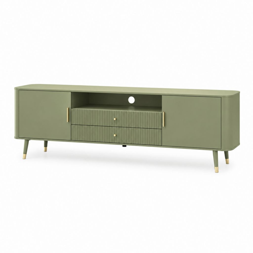TV-Lowboard Grün aus MDF rechteckig mit 2 Türen 2 Schubladen und Kabeldurchlass 180 x 40 x 55 cm