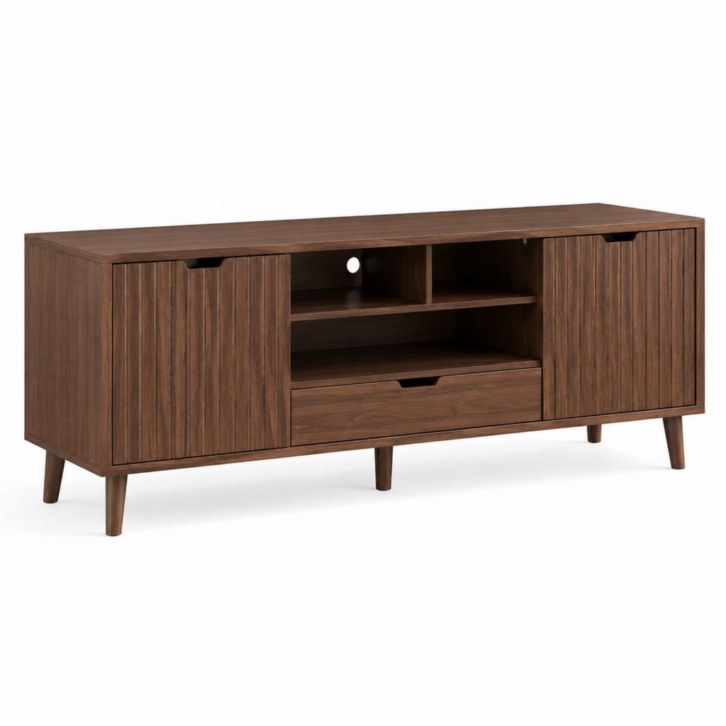 TV Lowboard Nussbaum MDF rechteckig mit Schranktüren und Kabeldurchlass 160 x 40 x 75 cm