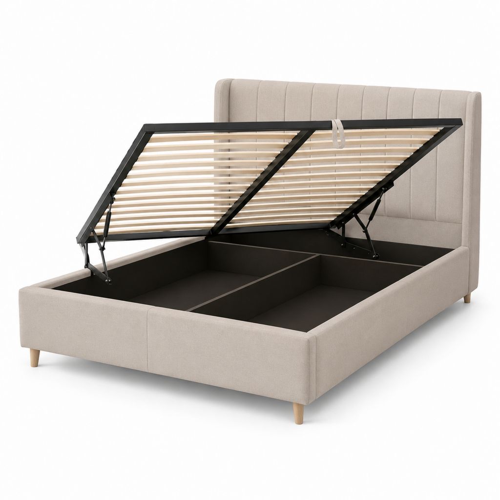 Polsterbett mit Stauraum Beige Polyester Rechteckig 160 x 200 cm