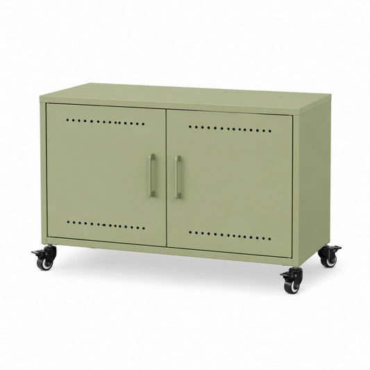 TV-Schrank auf Rollen Salbeigrün pulverbeschichteter Stahl rechteckig 100 x 40 x 70 cm