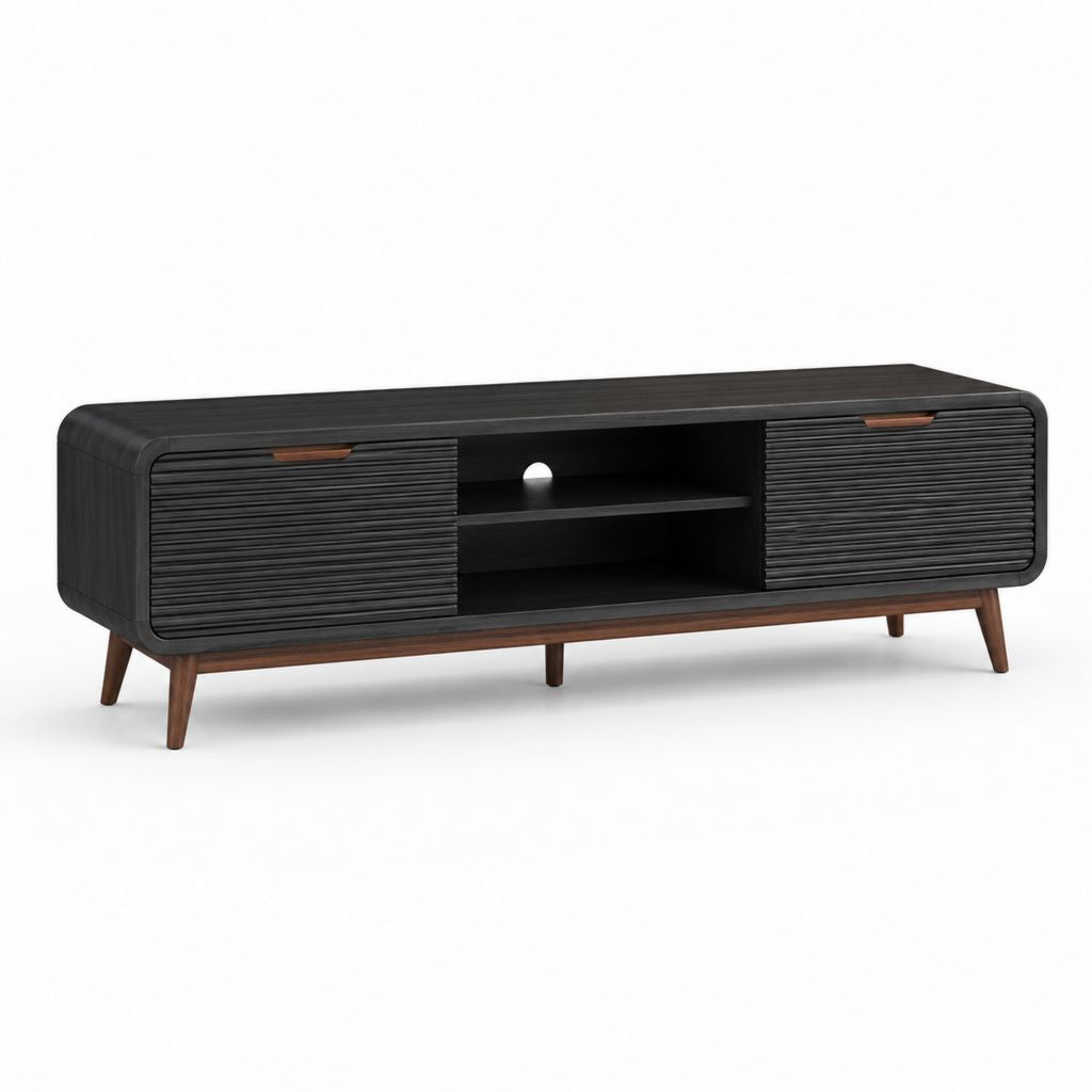 TV-Lowboard Schwarz Walnuss MDF mit Eichenfurnier Rechteckig 160 x 40 x 55 cm