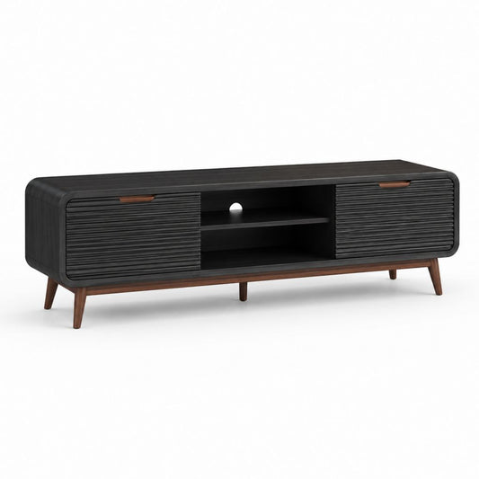 TV-Lowboard Schwarz Walnuss MDF mit Eichenfurnier Rechteckig 160 x 40 x 55 cm