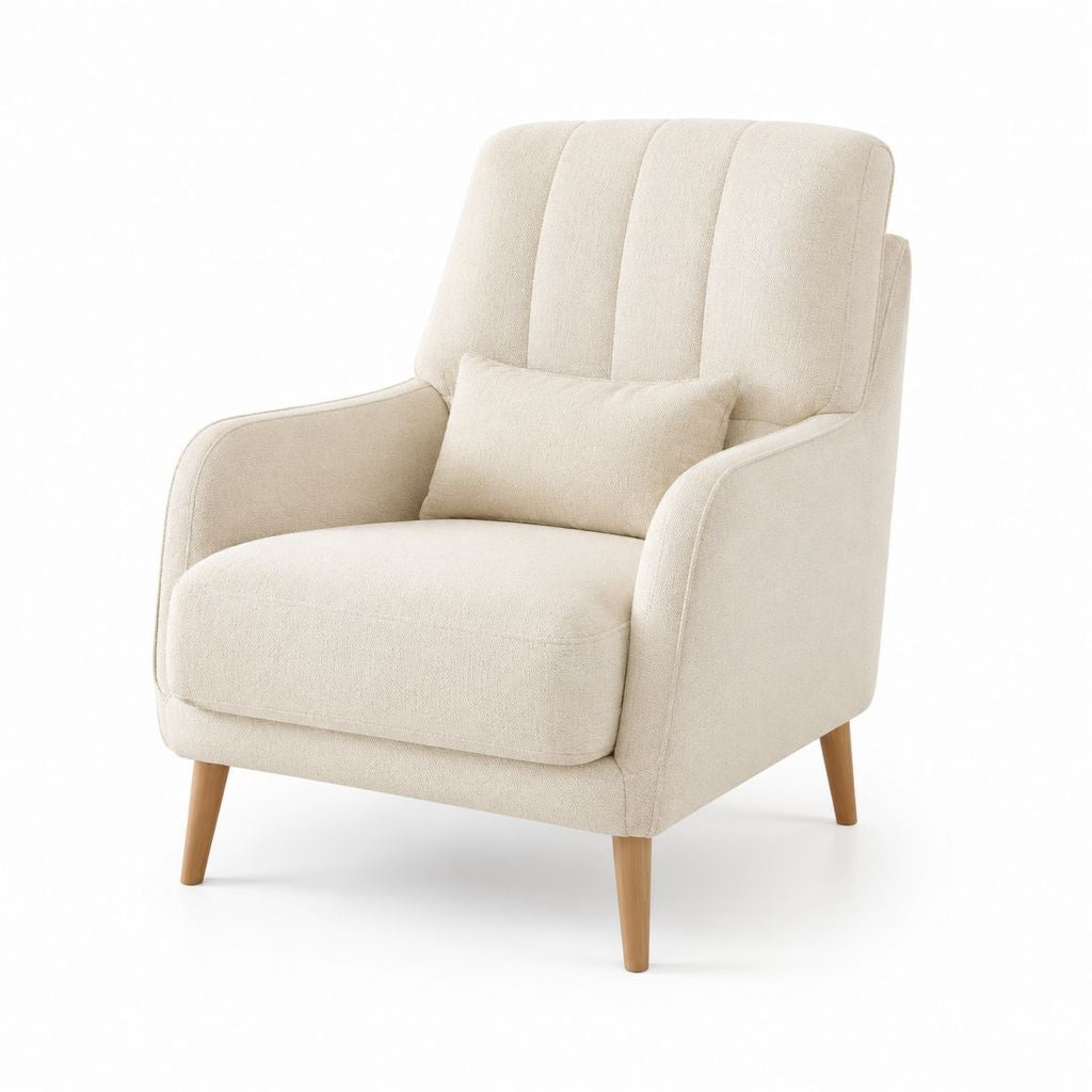 Polstersessel Creme Polyester mit Kissen und Massivholzbeinen 101 x 78 x 86 cm