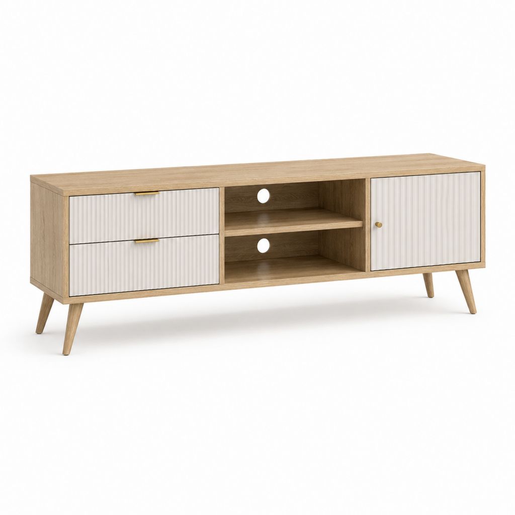 TV-Lowboard eichefarben weiß aus Spanplatte rechteckig 160 x 40 x 60 cm