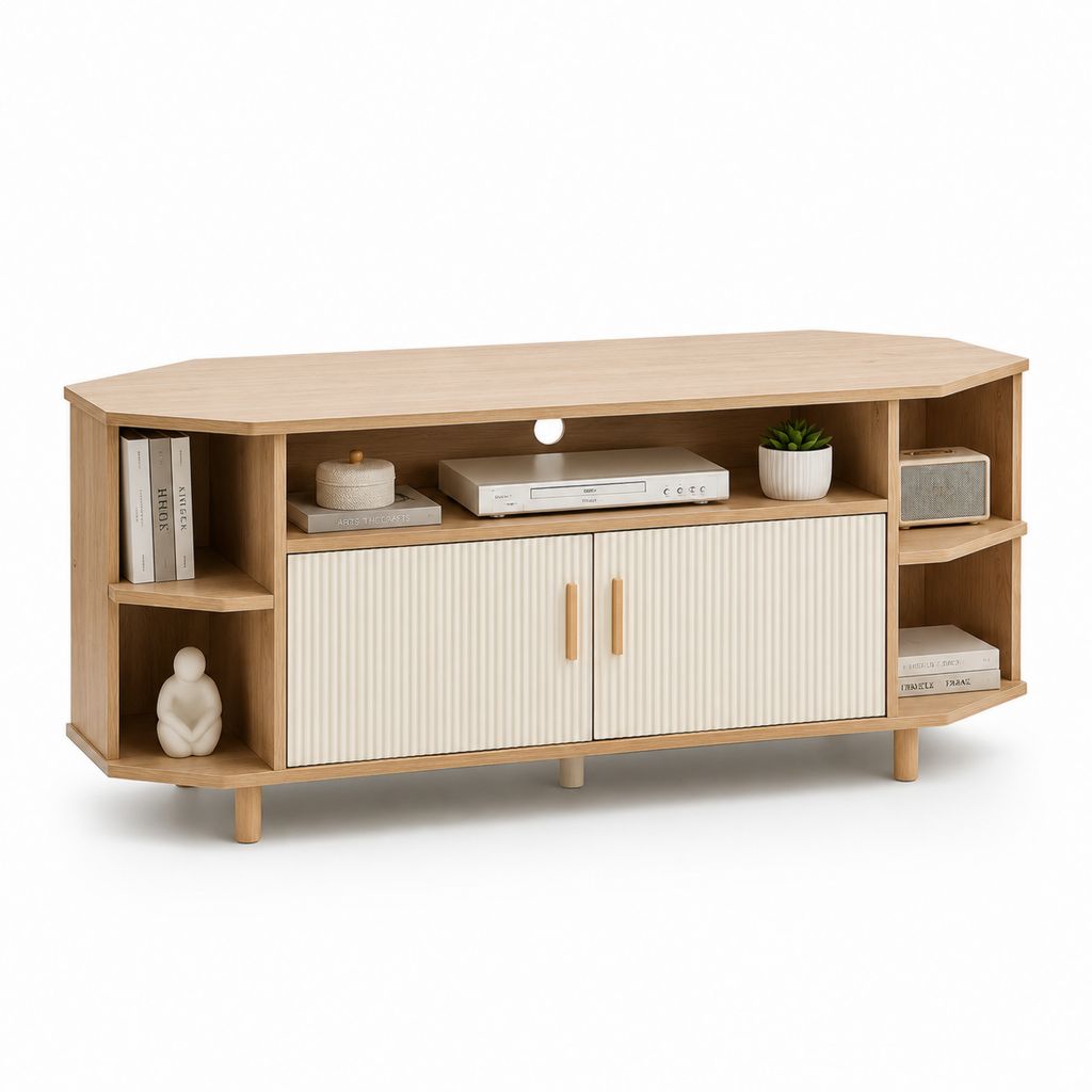 TV Lowboard Natur Eiche Cremeweiß aus Spanplatte rechteckig 160 x 40 x 75 cm mit 2 Türen und offenen Fächern