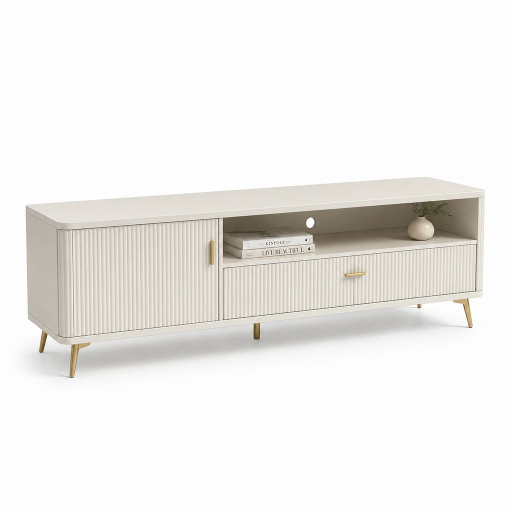 TV-Lowboard Weiß MDF Rechteckig 160 x 40 x 55 cm mit Schublade und Schrankfach