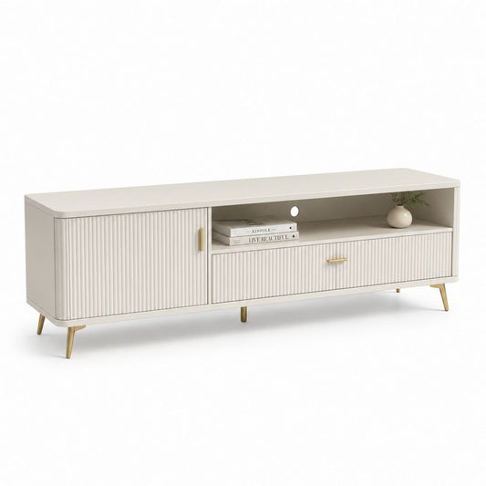 TV-Lowboard Weiß MDF Rechteckig 160 x 40 x 55 cm mit Schublade und Schrankfach