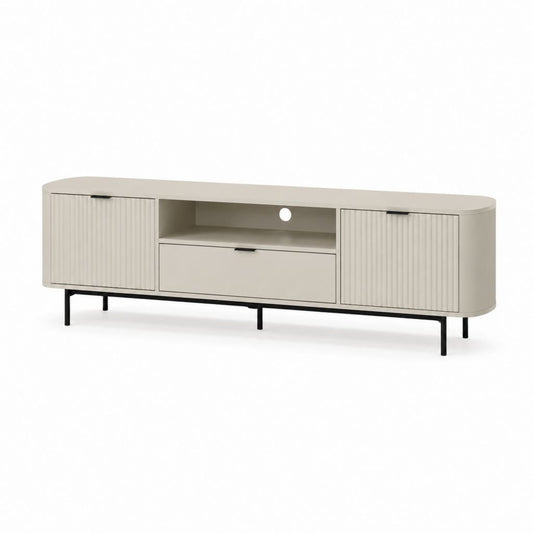 TV Lowboard Beige MDF und Stahl mit abgerundeten Seiten 180 x 40 x 55 cm