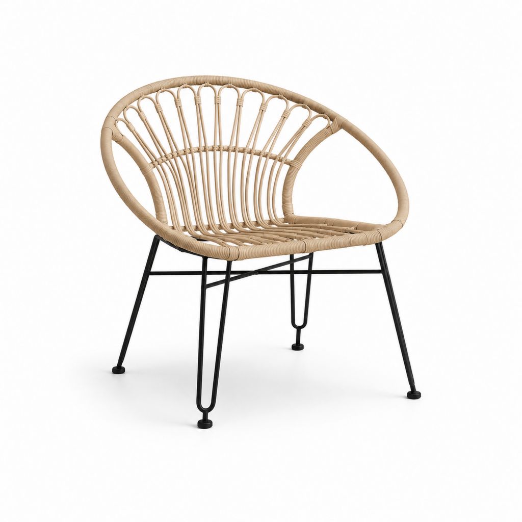 Rattansessel Natur mit schwarzem Stahlgestell rund 72 x 70 x 80 cm